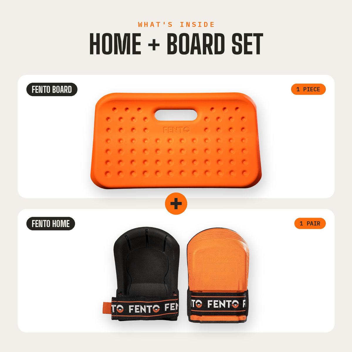 FENTO HOME + BOARD Set mit ergonomischem Kniebrett und zwei Knieschonern