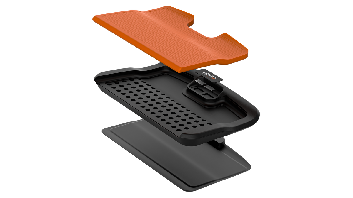 FENTO BOARD M2 mit orangefarbener Oberschicht und schwarzer Unterseite im Schichtaufbau