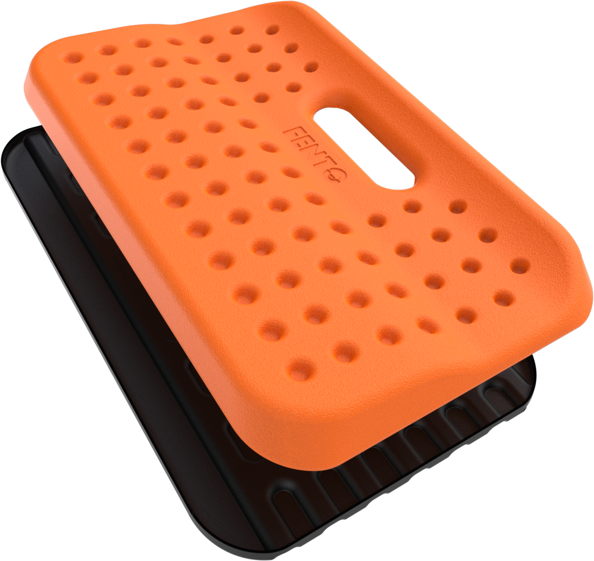 FENTO BOARD Kniebrett in Schrägansicht mit orangefarbener Oberseite